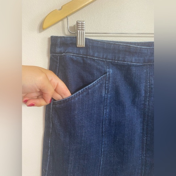 Talbots Denim A-Line Pencil Skirt Dark Blue Navy Pockets Side Zip Size 10 Office - Picture 3 of 6